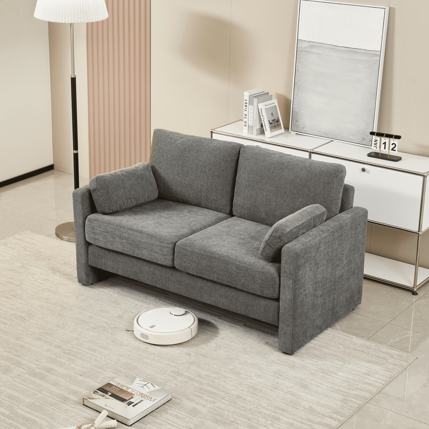 Gewnee 58.66'' Modern LoveSeat, 2-seat Chenille sofa Mid Century for Living Room and Small Spaces,