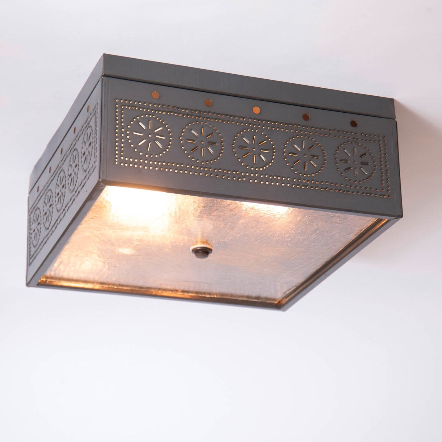 Irvin's Country Tinware Square Ceiling Light with Chisel in Country Tin