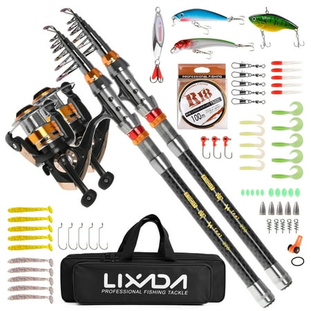 Spinning Rod kit Rod With Reel Fiber Rod With Carbon Fiber Saltwater Freshwater 2 Piece Rod Reel Combo Rod And Reel Lures Kit Combo Carrier Saltwater Combo With Carrier Fiber Reel Lures 2pcs