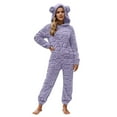 thumbnail image 2 of Womens Fleece Onesies Pajamas Warm Sherpa Romper Sleepwear One Piece Loungewear with Bear Ear (Purple M), 2 of 8