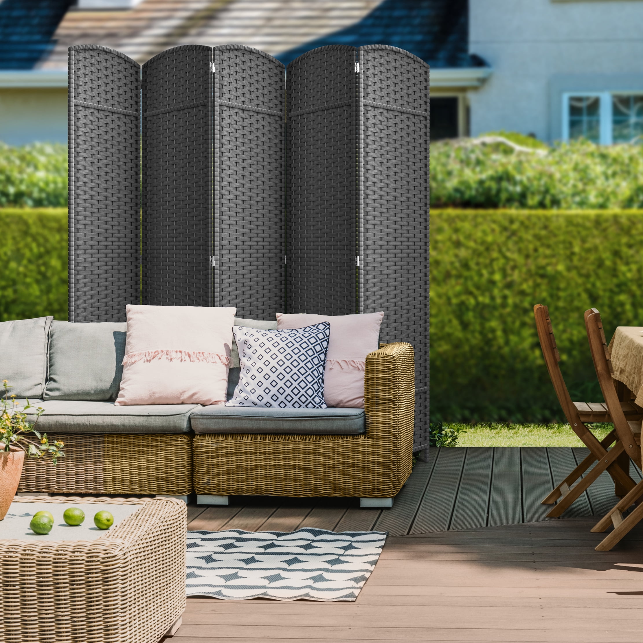 Sorbus 5-Panel Wide Folding Room Divider Privacy Screen, Hand-Woven Gray Mesh