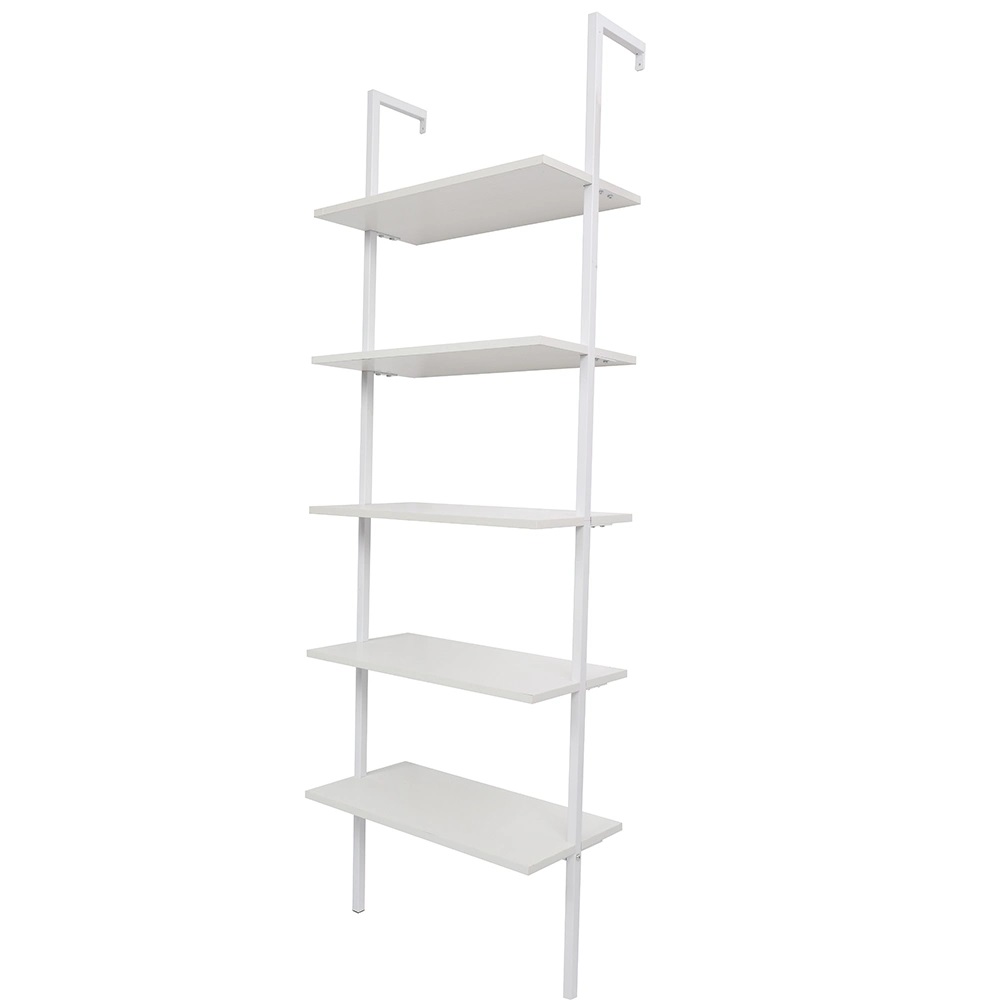 White Wood Ladder Bookcase with Metal Frame