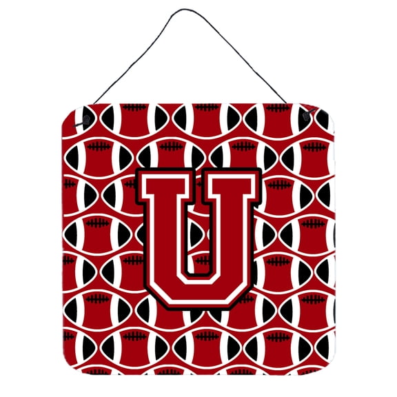 Letter U Football Red Black and White Wall or Door Hanging Prints