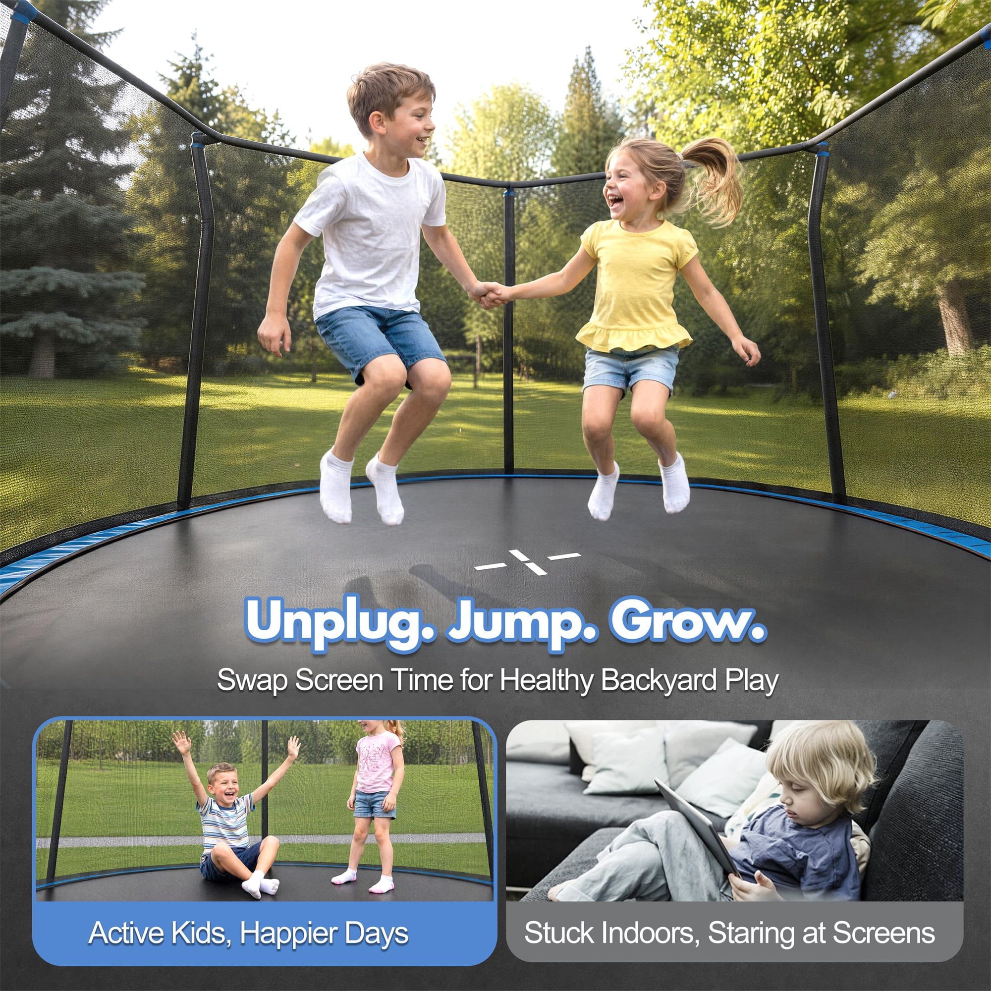Alvantor 14Ft Trampoline for Kids, Recreational Trampoline with Enclosure Net and Ladder Blue