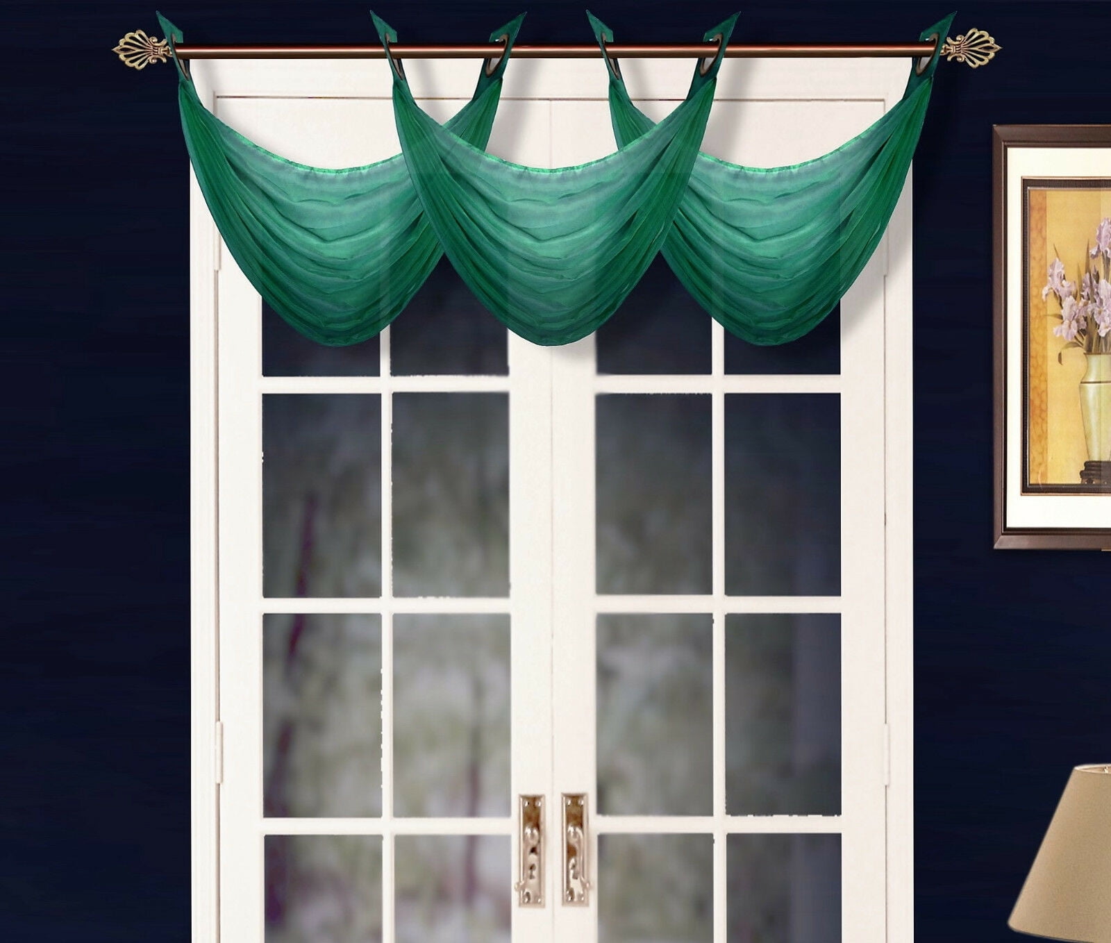 K36 HUNTER GREEN 1PC Solid Voile Sheer WATERFALL Valance Window