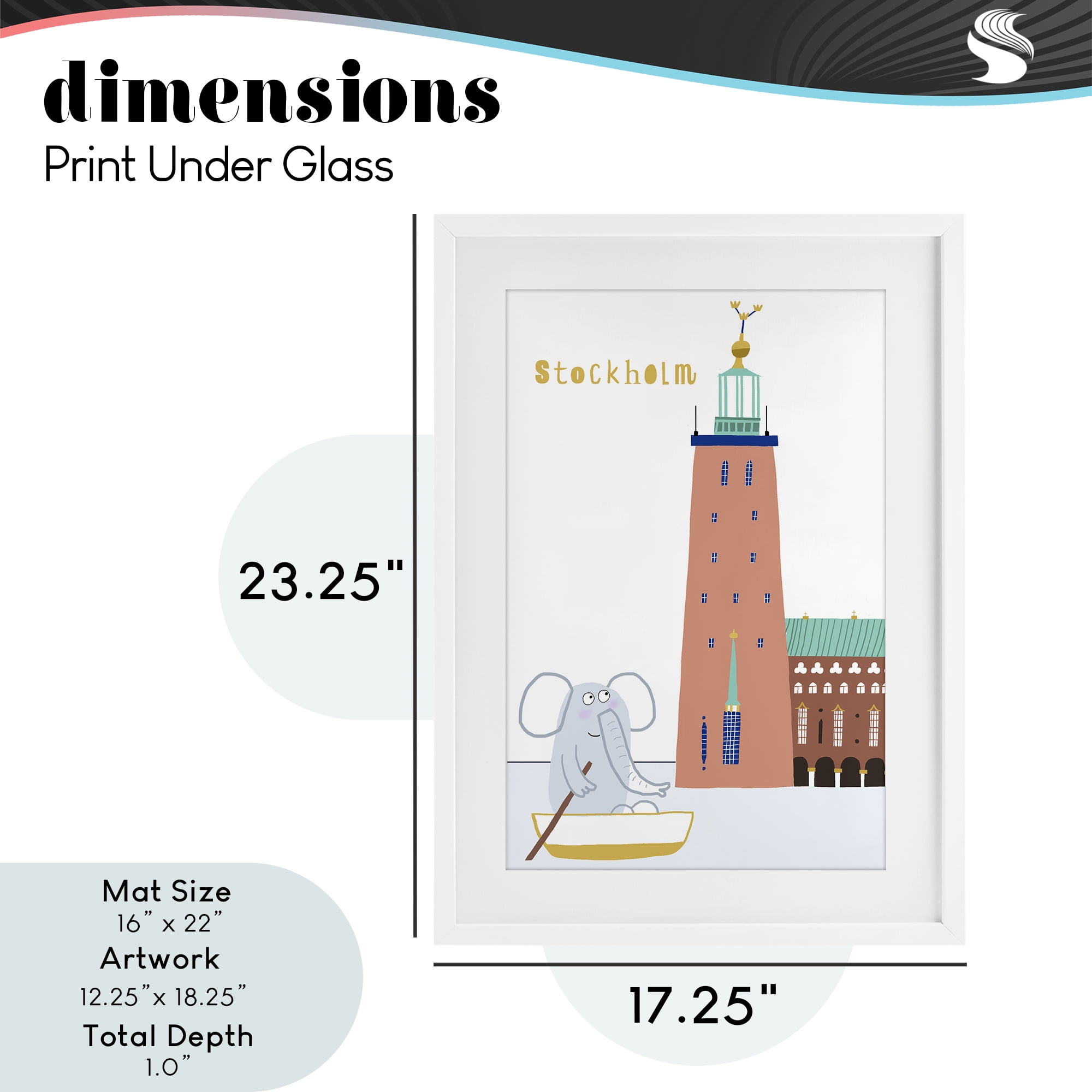 Elephant in Stockholm Boat White Framed Print Under Glass, design by Carla Daly