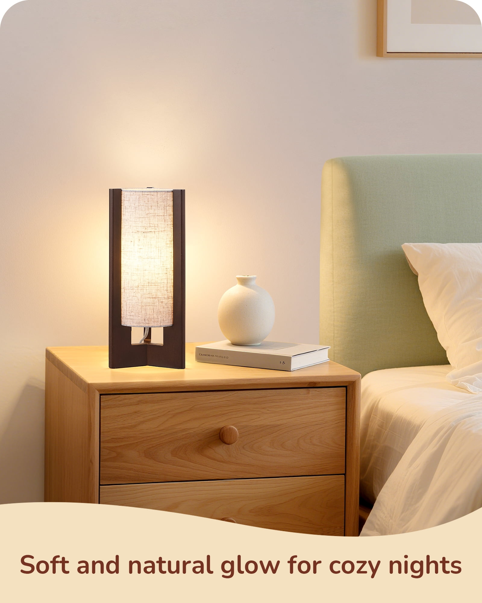 EDISHINE Table Lamp for Living Room Bedroom Wood Body Linen Shade E26 Base