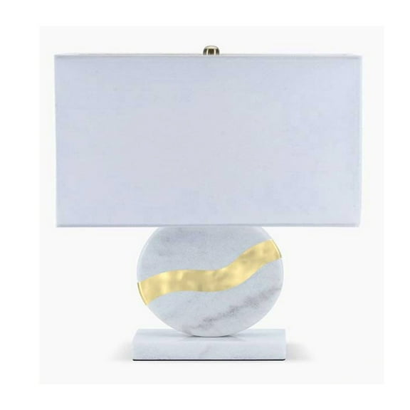 A&B Home Table Lamp with Rectangular Shade & Round Marble Base - 16" x 8" x 22" - Gold/White