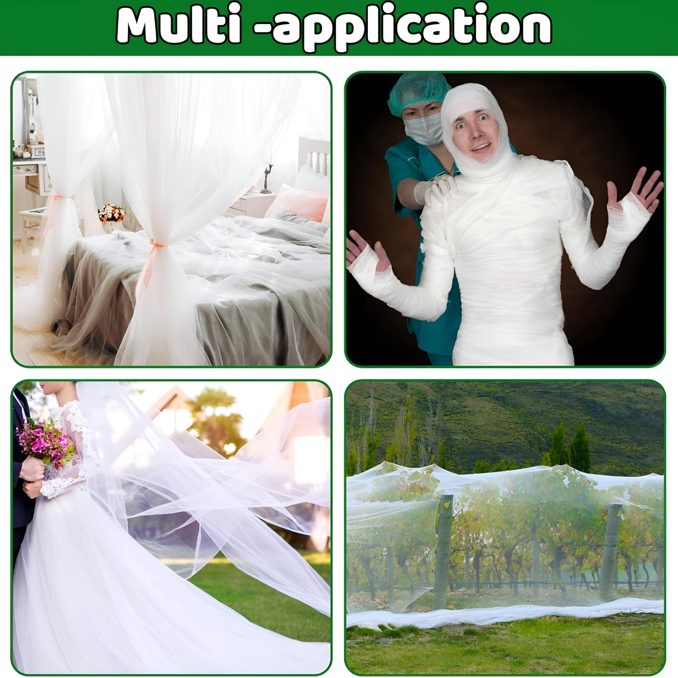 MISSMILE Mosquito Netting, 10 × 50 Ft Mosquito Mesh Screen for Patio, Insect Bird Net Barrier Garden Mesh Netting for Protect Vegetables Fruits from Birds Bugs, White