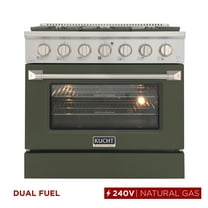 36 in. 5.2 cu. ft Dual Fuel Range for Natural Gas Sealed Burners in Olive Green.