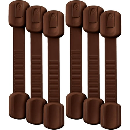 Bates- Child Safety Strap Locks, 6 Pack, Brown Baby Cabinet Locks, Toilet Locks Baby Proof