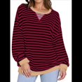 thumbnail image 3 of Sudaderas A Rayas para Mujer, Camisetas de Larga con Cuello Redondo de Gran Tamaño, Jersey Y2K, Ropa de Moda de Otoño Vino Tinto M, 3 of 7