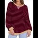 thumbnail image 3 of Sudaderas A Rayas para Mujer, Camisetas de Larga con Cuello Redondo de Gran Tamaño, Jersey Y2K, Ropa de Moda de Otoño Vino Tinto L, 3 of 7