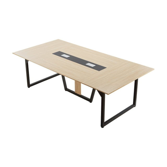 KFFKFF Table de Conférence, Table de Réunion de Bureau 8 Pi pour 10 Personnes, Bureau de Séminaire Rectangulaire Moderne avec Pattes en Métal, Grand Bureau de Réunion, Brun