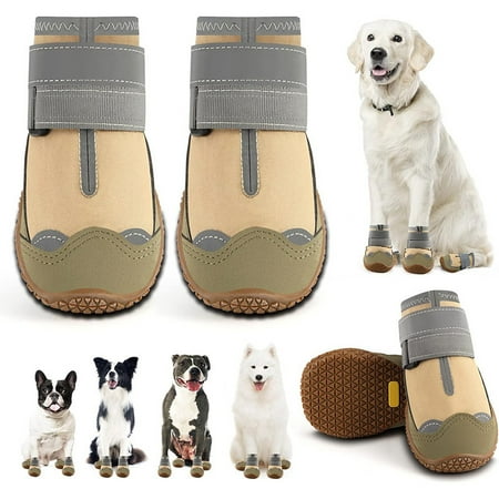 LaiHang Dog Shoes for Large Dogs  Waterproof Dog Booties for Small Medium Dogs  Anti-Slip Dog Boots & Paw Protectors for Hot Pavement Winter Snow Hiking with Reflective Straps Khaki Size 6