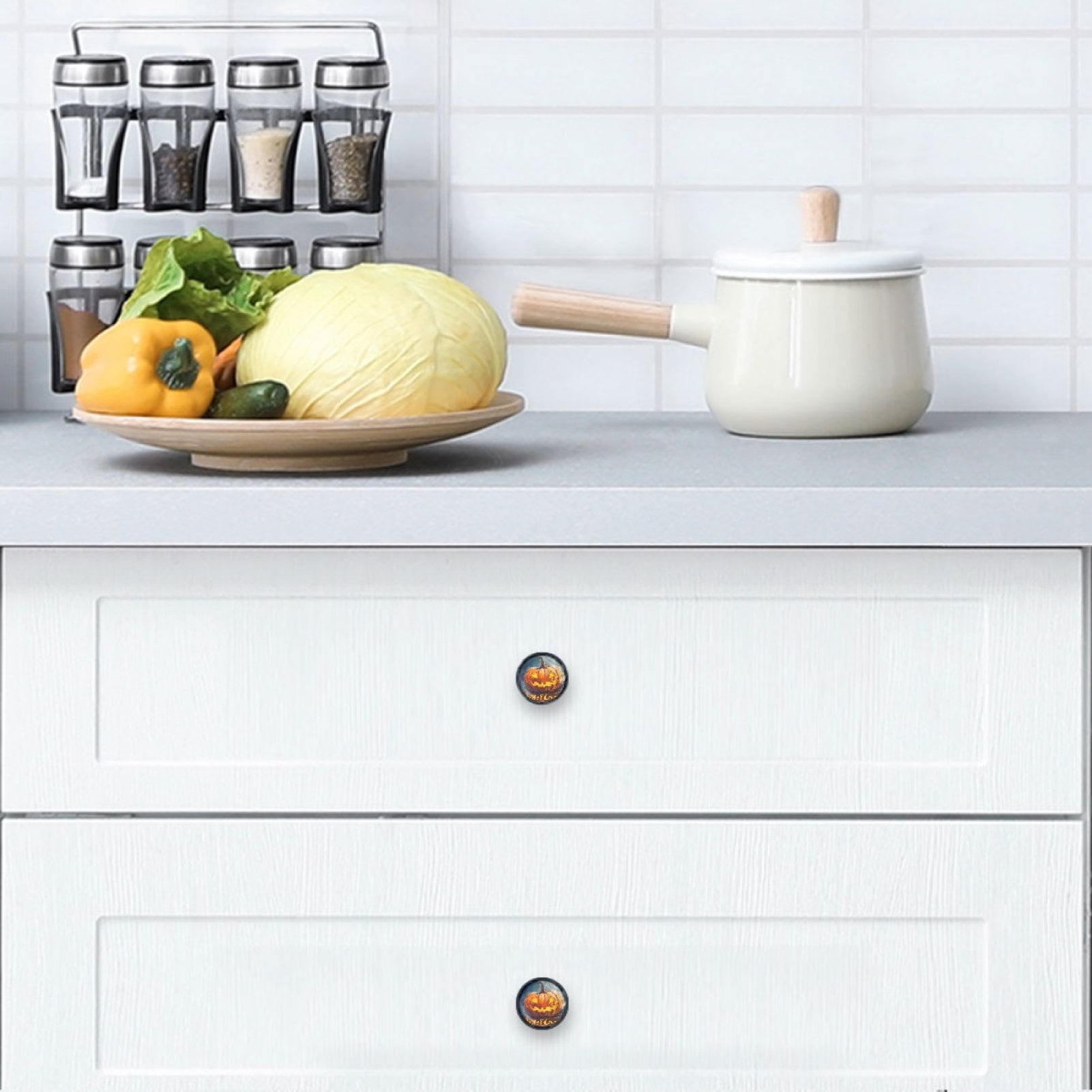 4 Pcs Happy Halloween Knobs for Kitchen Cabinet Cupboard Dresser Bookcase Drawer Pulls Handles Round Home Decor