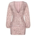 thumbnail image 5 of qolati Sequin Glitter Prom Dresses for Women 2023 Sexy Deep V Neck Ruched Bodycon Mini Dress Elegant Puffy Long Sleeve Cocktail Party Dress, 5 of 7