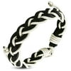 Black White Leather Braided Adjustable Mens Wristband Bracelet