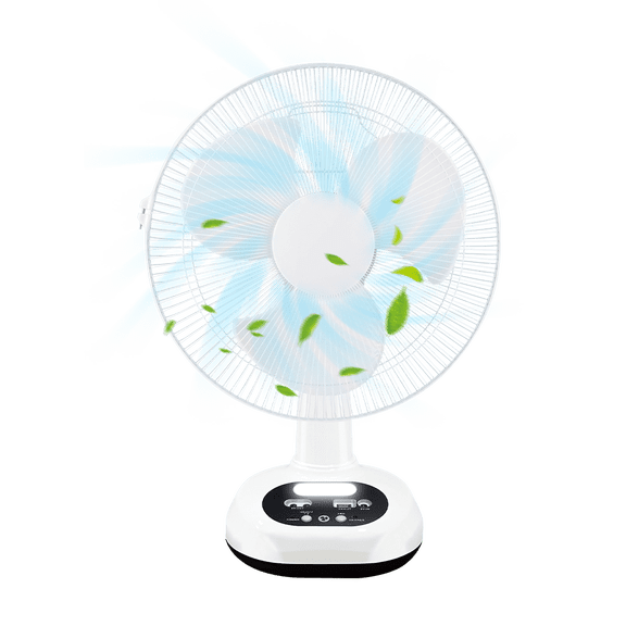 Hendoct Solar Rechargeable Desk Fan, 4500mAh 2-Speed with Phone Charging & 18W Solar Power, Includes 2 LED Bulbs for Camping & Emergency