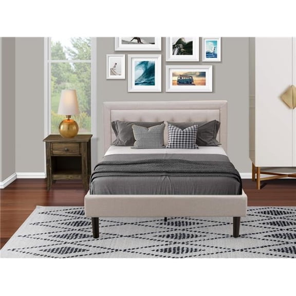 East West Furniture 2 Piece Fannin Platform Bedroom Furniture Set - Mist Beige, Black & Distressed Jacobean