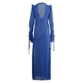 thumbnail image 2 of Femmes Robe Grande Taille Midi Robe Femmes Transparente et Belle Cravate V Cou Fente Été Robe Adulte Vêtements Féminins Bleu Taille S, 2 of 5