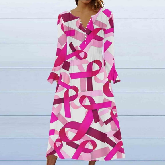 Wancir Women Long Sleeve V-Neck Casual Long Dress Pleated Waist Maxi Dresses with Pockets