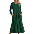 thumbnail image 1 of Liquidation! Hontri Robes pour Femmes 2024 Robe Décontractée à Manches Longues Plissée Col Rond Couleur Unie Verte,m, 1 of 4