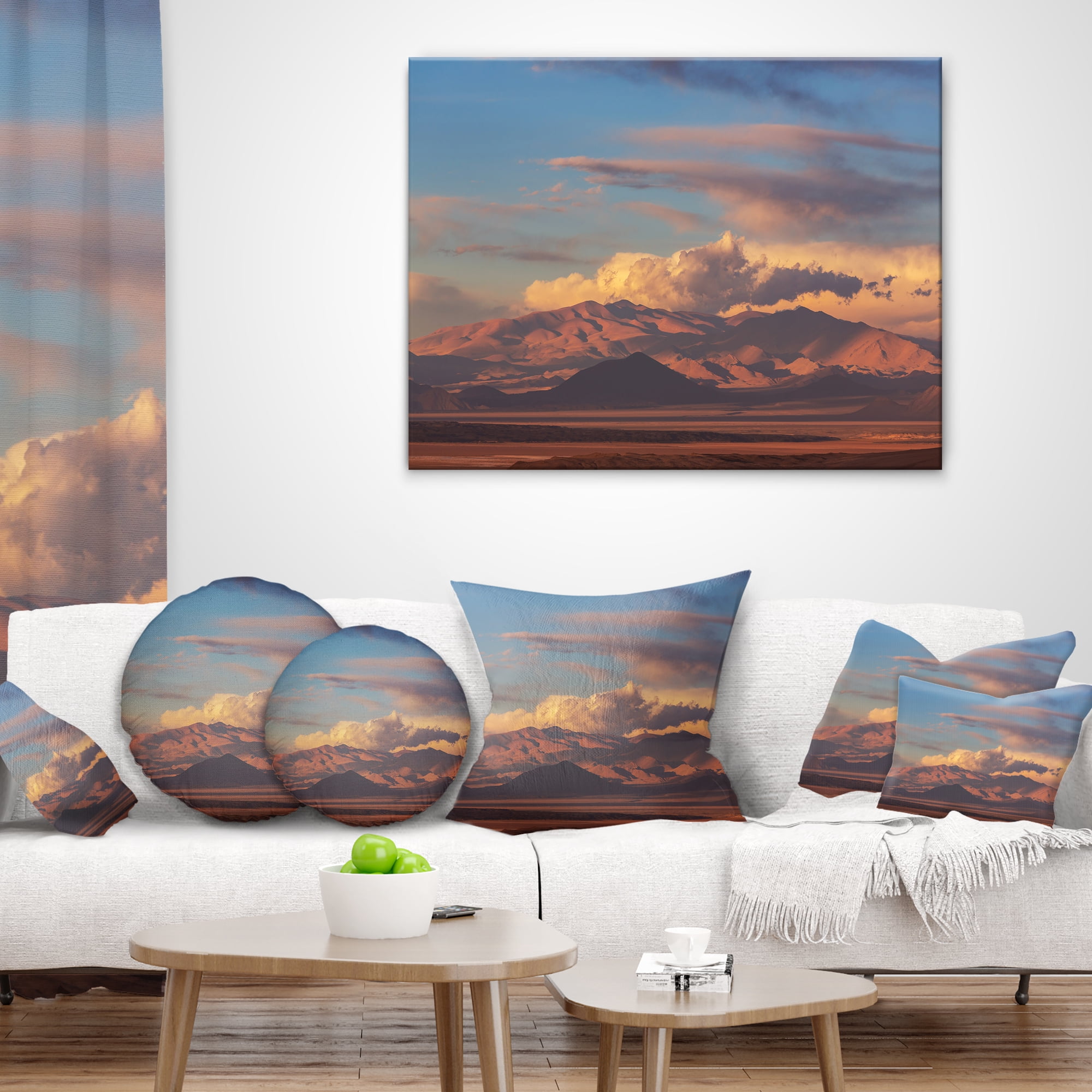 Designart Argentina Mountains with Clouds - African Landscape Printed Throw Pillow - 16x16