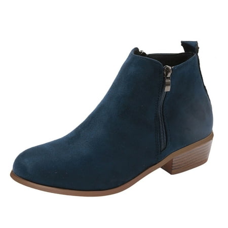 

GNEIKDEING Autumn Women Ankle Boots Chunky Heel Low Heel Side Zipper Leopard Print Casual Comfortable Gift on Clearance
