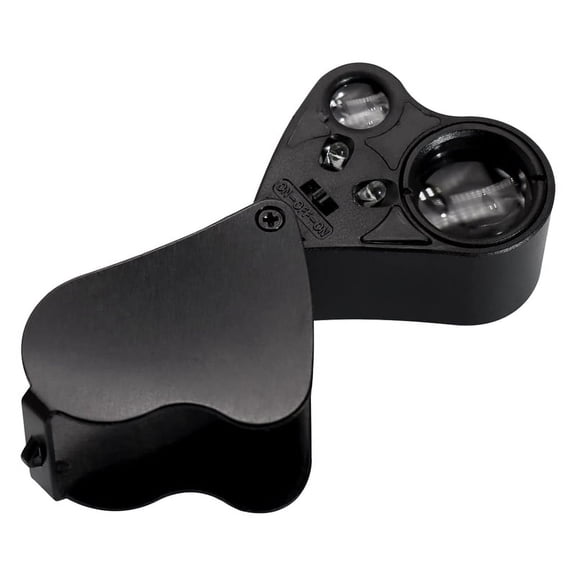 Foldable 30x60 Jewelers Loupe with Bright LED Lighting for Gems, Coins, and Watches - Metal Construction