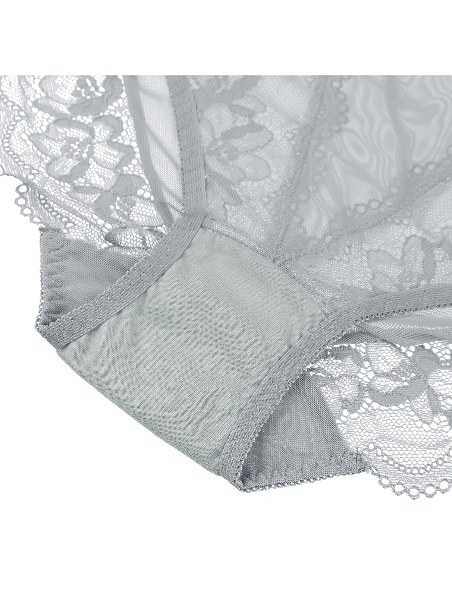 Unique Bargains Women's Plus Size Sheer Lace Trim High Rise Brief Stretchy Underwear Gray M