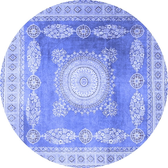 Ahgly Company Indoor Round Medallion Blue Traditional Area Rugs, 7' Round