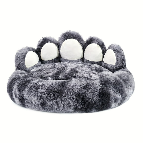 Long Plush Dog Bed of Paw Shape, Calming Donut Dog Bed for Small Medium Dogs, Deep Sleepping Pet Sofa Beds, Faux Fur Cat Bed for Cat