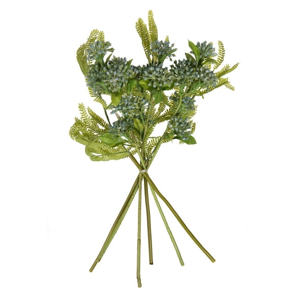 Vickerman 14" Cerulean Blue Artificial Wild Berry and Green Fern Bundle, 2 per bag.
