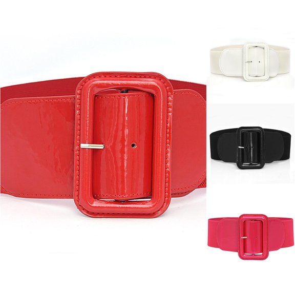 Women's Red Elastic Belt with Down Jacket Closing Waist Seal Wide Belt Brown Black