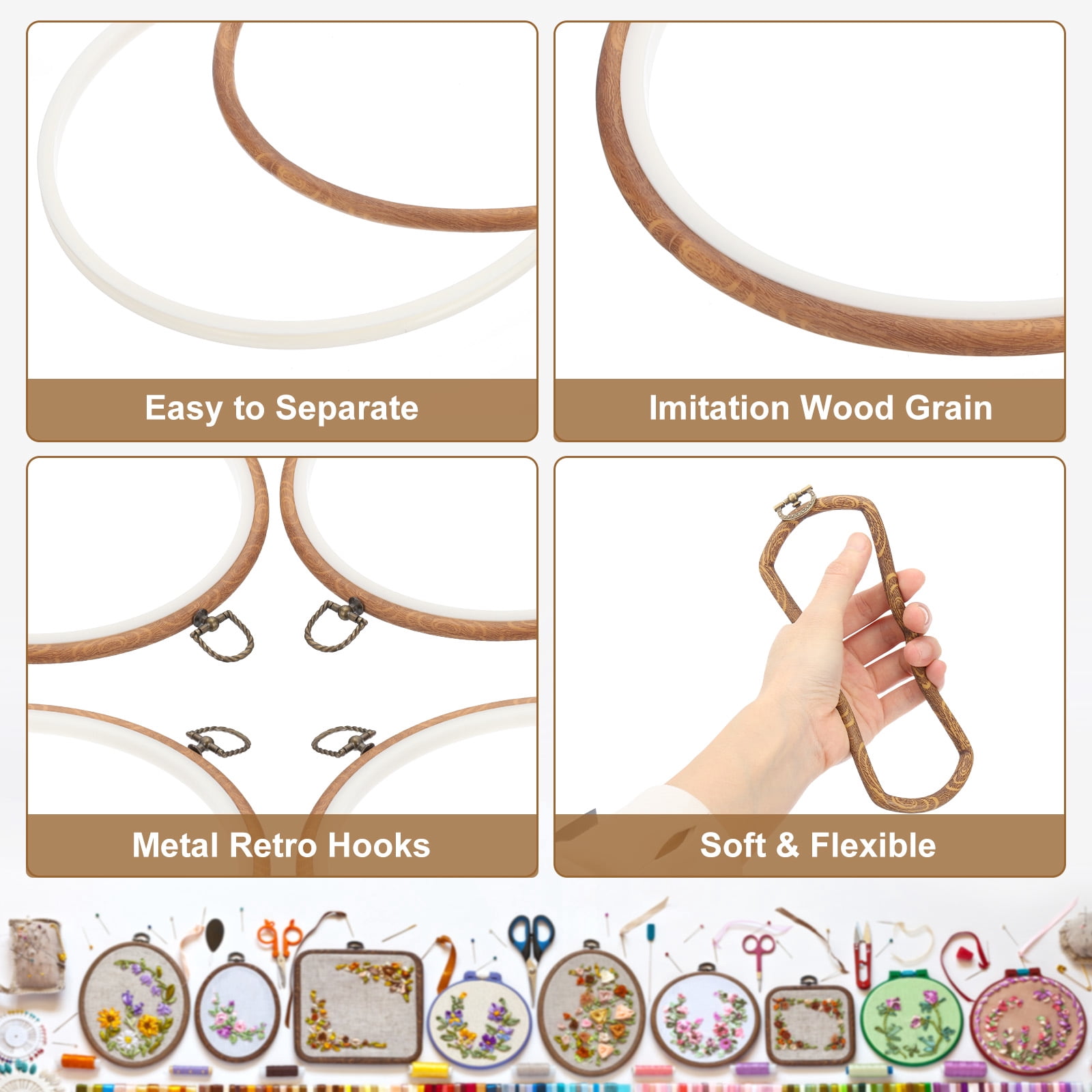 Uxcell 12 Pieces 9.1" Embroidery Hoops Frame Imitated Wood Circle Cross Stitch Hoop Ring for Embroidery Art Craft Handy Sewing Decoration