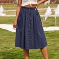 thumbnail image 2 of Crgrtght Women Button Down Skirts Casual Solid Midi Skirt High Waist Elastic Back Vacation Beach Travel Loose A-Line Skirt, Dark Blue L, 2 of 6