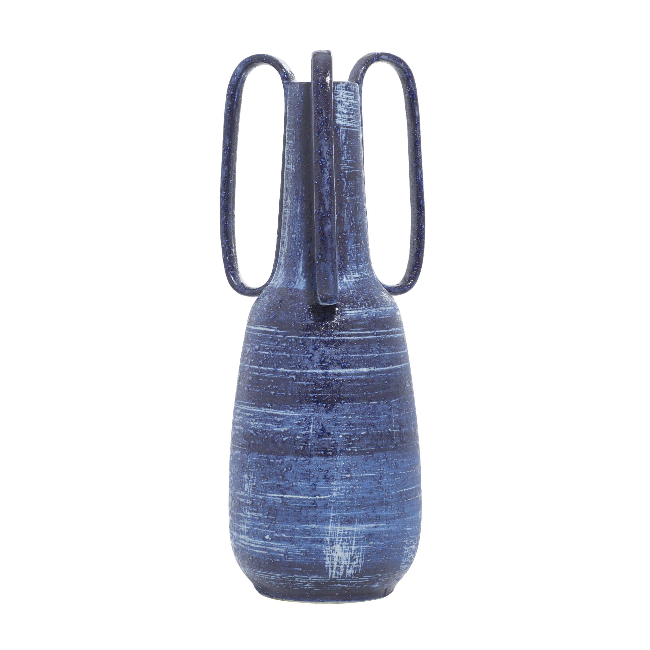 DecMode 17" Blue Ceramic Vase with Handles