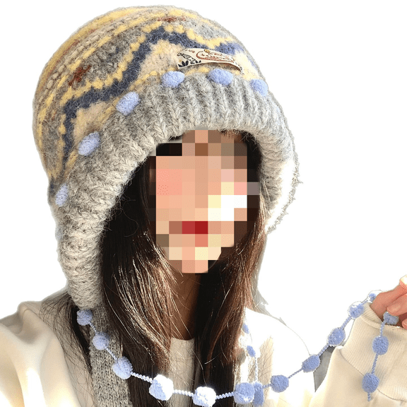 Women’s Retro Knit Winter Hat with Ear Covers, Thick Warm Fleece-Lined Beanie, Cozy Cold-Weather Outdoor Cap, Soft Stylish Fall Winter Earflap Hat
