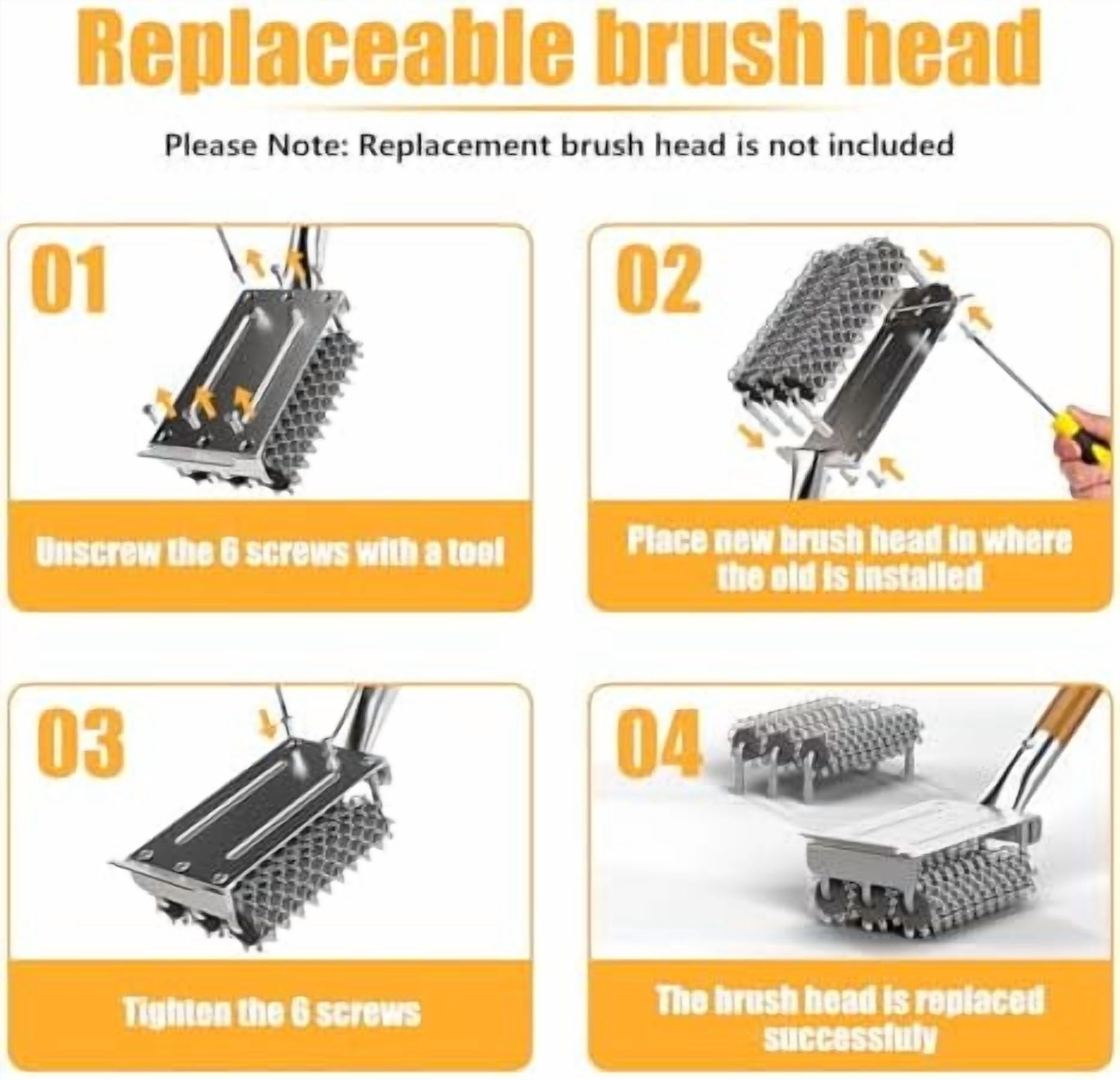 RibRave Grill Brush and Scraper Bristle Free with Dual Grip, 304 Stainless Steel Food-Grade Brush Head, Outdoor Grill Cleaning Brush Safe BBQ Grill Accessories Cleaner for Porcelain/Weber/Charcoal
