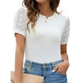 thumbnail image 2 of Womens Patchwork Short Sleeve Tops Shirt Slim Fit Casual Waffle Tee Blouse, 2 of 7