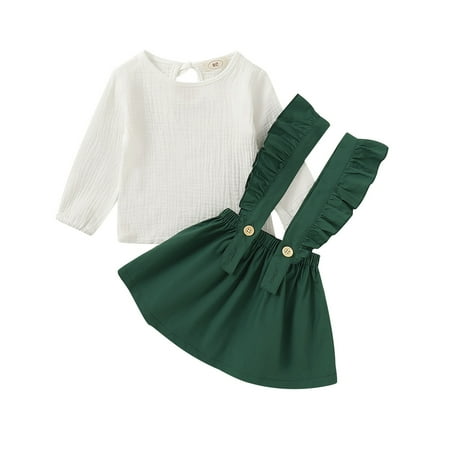 

Fanvereka Toddler Baby Girl Suspender Skirt Long Sleeve Top+A-line Ruffle Skirt 2 Piece