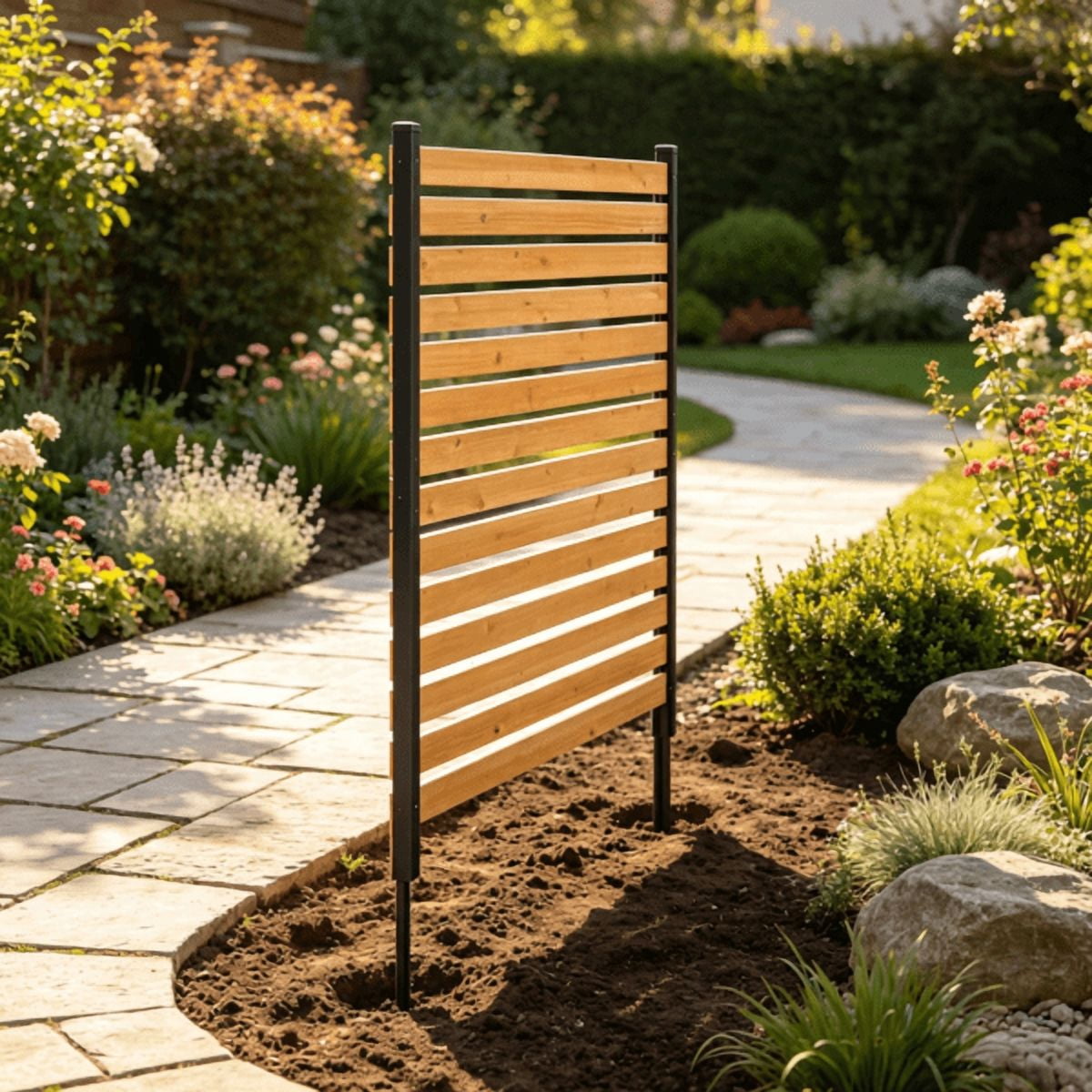 Wood Privacy Fence Panel 39" W x 61" L, AC & Pool Equipment Screen with Metal Stakes, Easy DIY Installation, for Garden & Outdoor Use