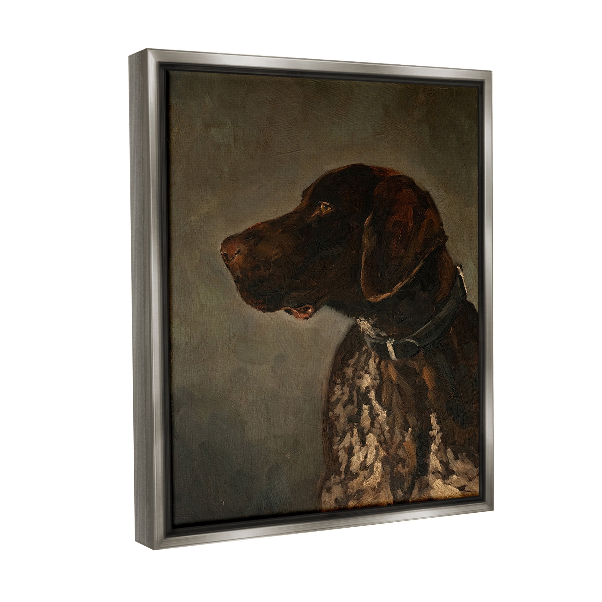 Stupell Industries Traditional Pointer Dog Portrait Animals & Insects Painting Gray Floater Framed Canvas Art Print Wall Art, 25 x 31