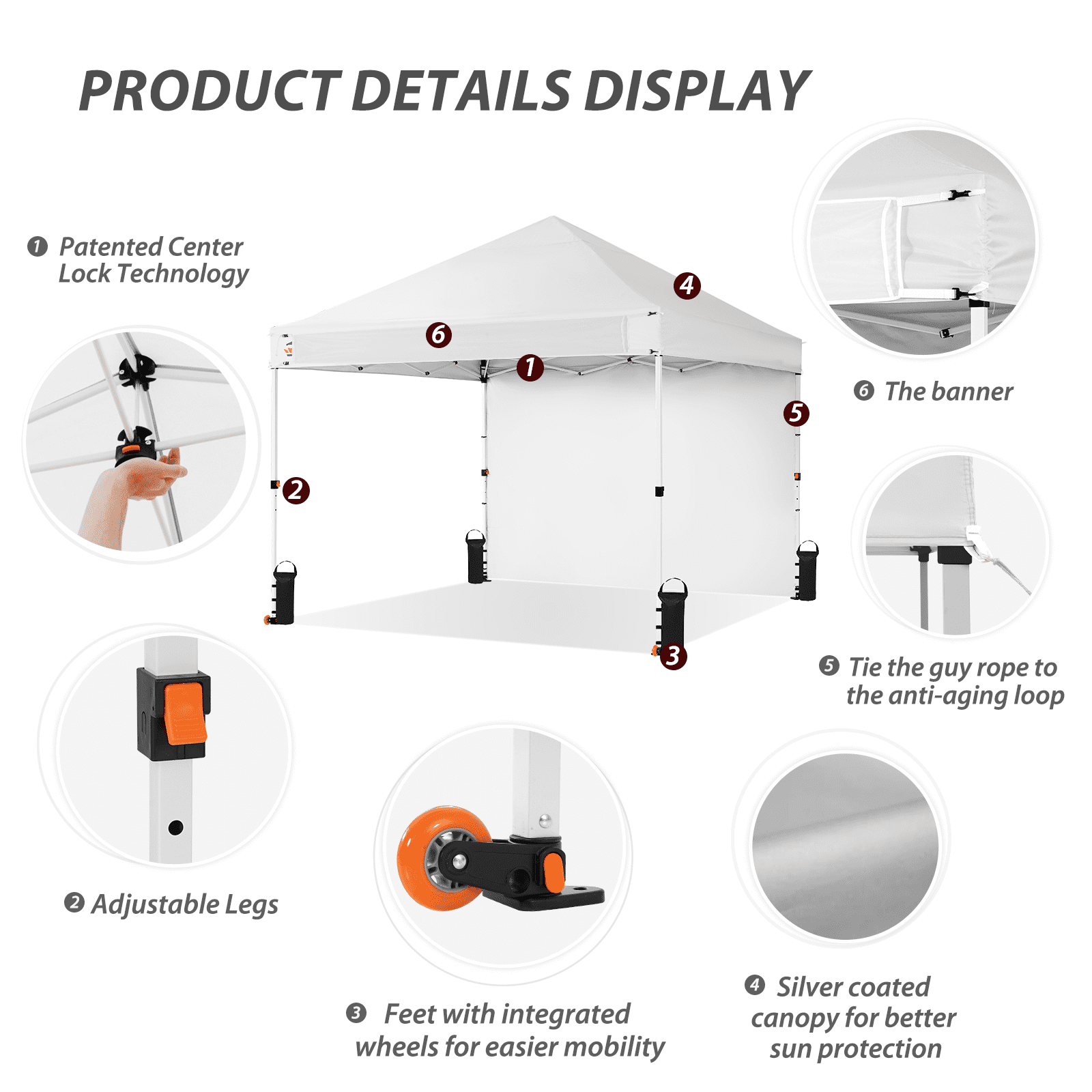 Crown Shades 10x10ft Commercial Canopy with 1 Side Wall