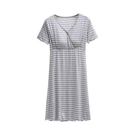 Miluxas 3 in 1 Labor/Delivery/Hospital Gown Maternity Dress Nursing Nightgown Sleepwear for Breastfeeding Gray 6(M)