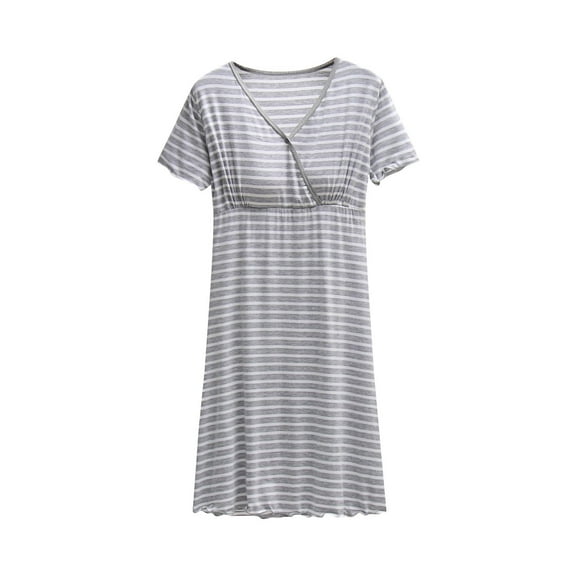BRGZLK Women's Maternity Clothing Nursing Soft Short Sleeved V-Neck Pullover Casual Button Striped Maternity Dress