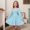 thumbnail image 2 of Wxirdiow Baby Girl Dresses Long Sleeve Girls Dress Toddler White Dresses Skater Twirl Cotton A-Line Dress for School Casual Light Blue Size,9-10 Years, 2 of 7