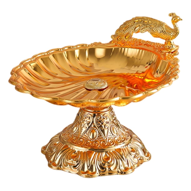 Bandeja decorativa dorada para servir, redonda, de metal, para frutas, accesorio de mesa dulce. Pequeño oro