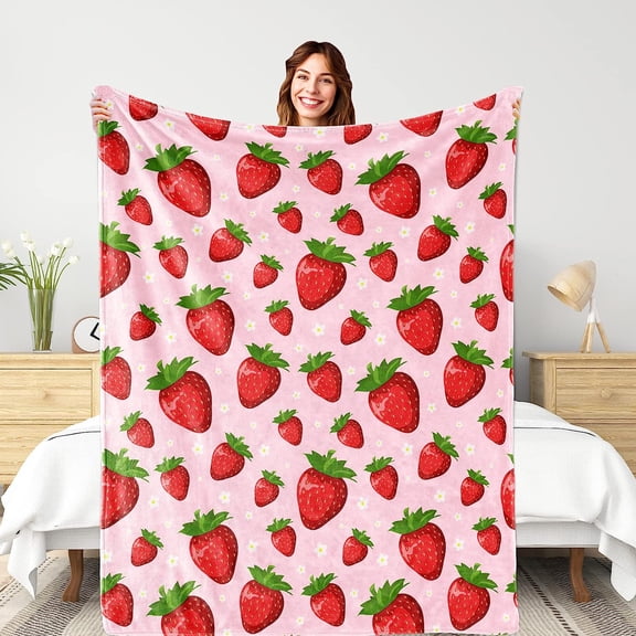 Pink Strawberry Blanket for Kids Girls Soft Lightweight Strawberry Throw Blanket for Sofa Bed Traveling Camping Gifts Idea 50x60 inches